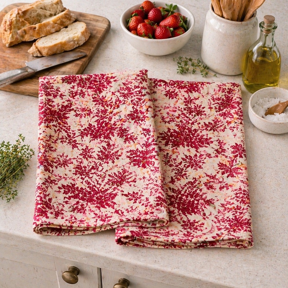 April Cornell Felicity Red Cream Toile Kitchen Towel Set 2 French Farmhouse